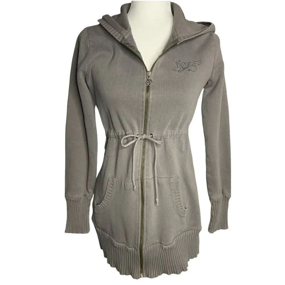 Fox Riders Hoodie Sweatshirt L Grey Full Zip Pocket Drawstring Waist Long Sleeve